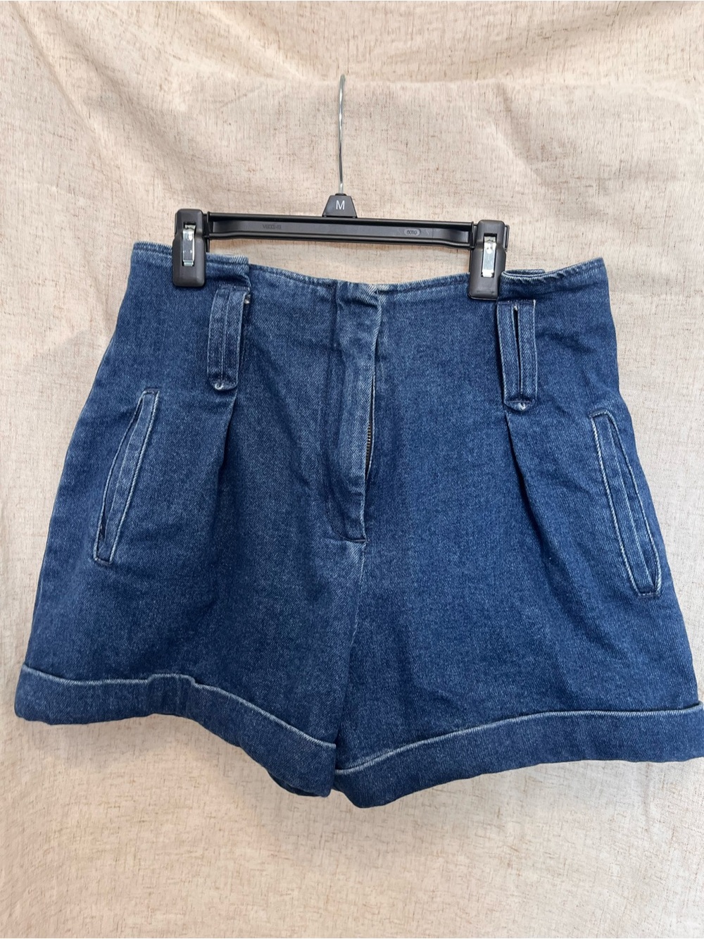 Se’ZANE High-Waist Dark Blue Denim Pleated Women's Shorts- - Picture 1 of 3